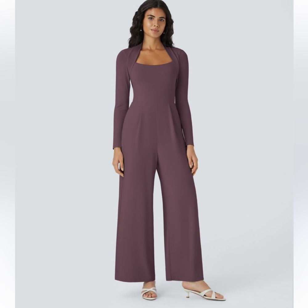 Halara WHITE long sleeve wide‎ leg jumpsuit NWT size large
